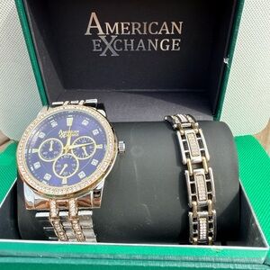 American Exchange Men’s Two-Tone Blue Dial Chronograph Watch